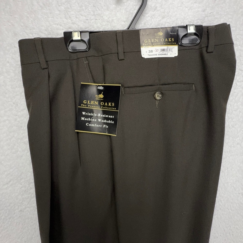 Glen Oaks Mens‎ 38x30 Brown Pleated Dress Pants Wrinkle Resistant M4013G022 NWT